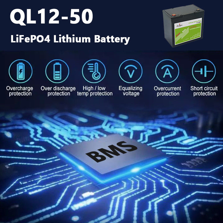 แบตเตอรี่ลิเธียม 12.8v 50ah Bms สร้างขึ้นในพลังงานเกรด A สำหรับไฟถนน Rv